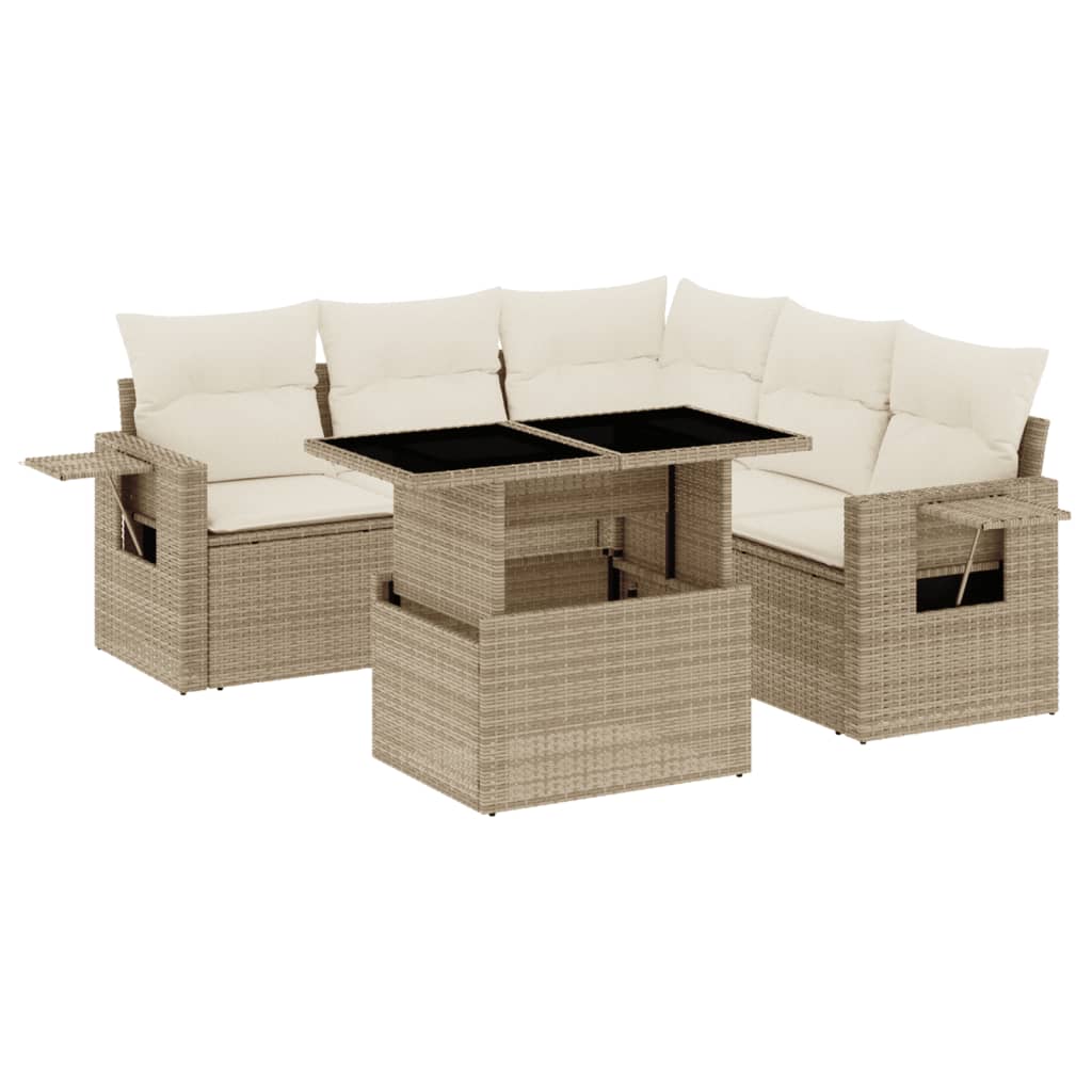 Set Divano da Giardino 6 pz con Cuscini Beige in Polyrattan - homemem39