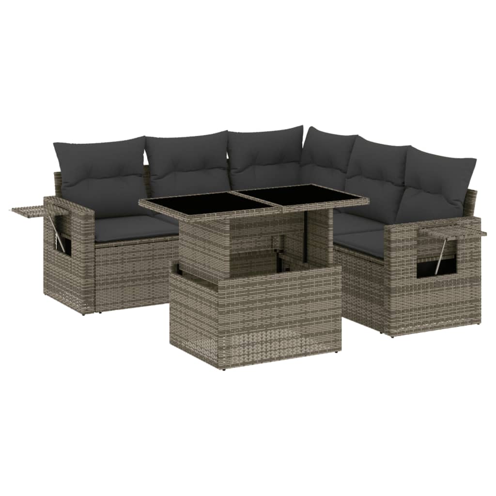 Set Divano da Giardino 6 pz con Cuscini Grigio in Polyrattan - homemem39