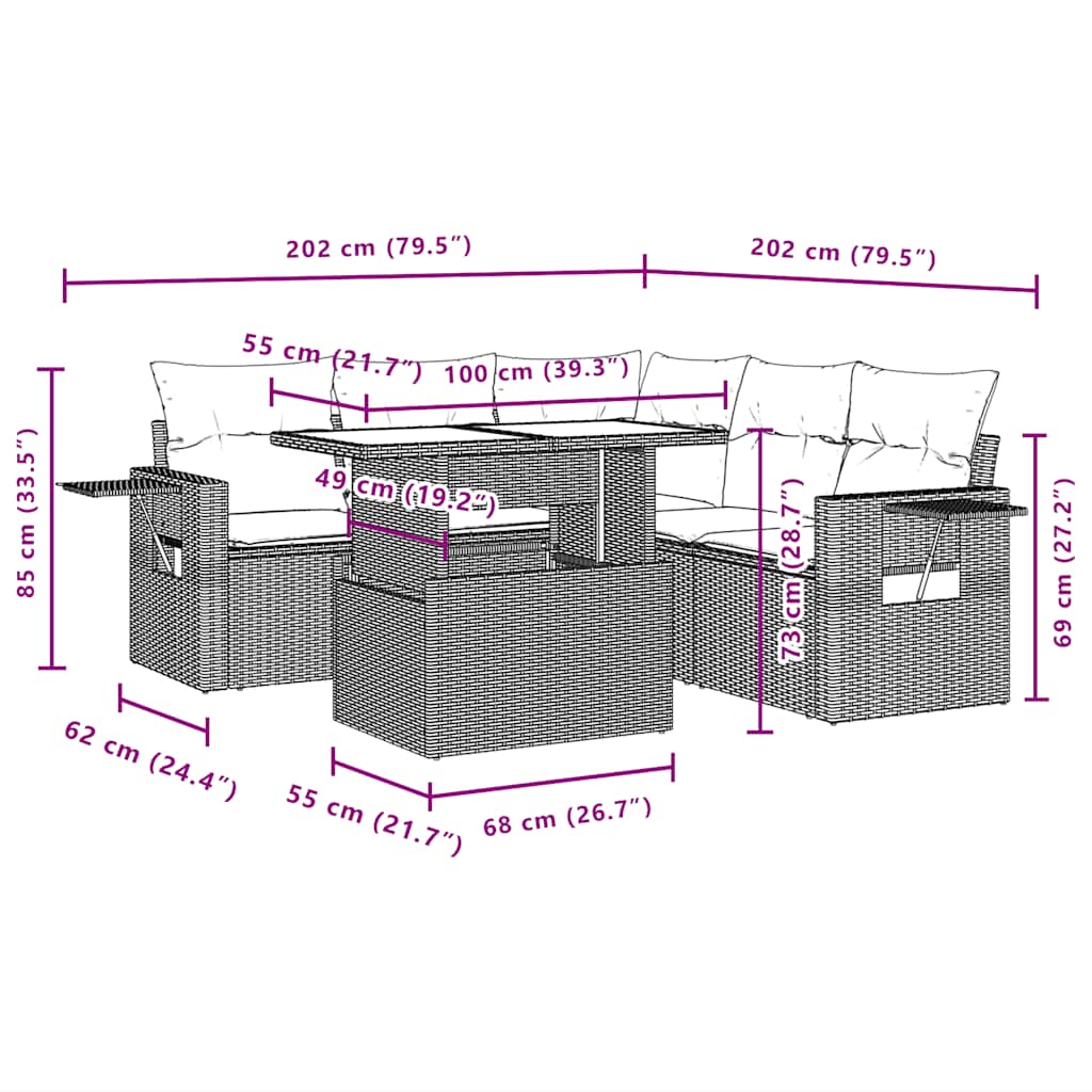 Set Divani da Giardino 6 pz con Cuscini Grigio in Polyrattan | homemem39
