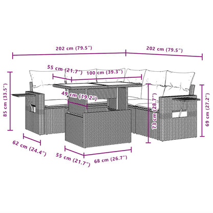 Set Divani da Giardino 6 pz con Cuscini Grigio in Polyrattan | homemem39