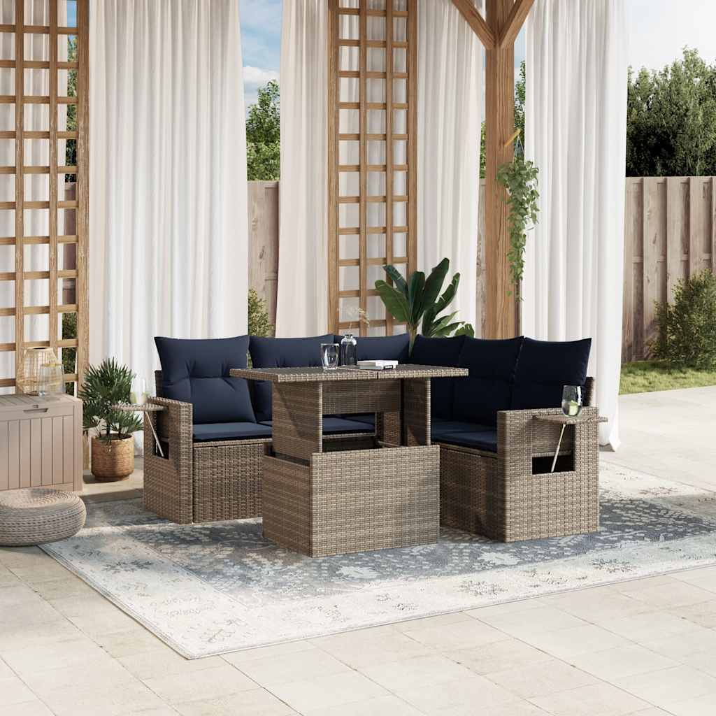Set Divani da Giardino 6 pz con Cuscini Grigio in Polyrattan | homemem39