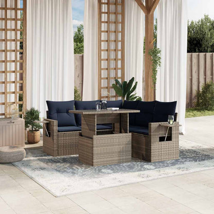 Set Divani da Giardino 6 pz con Cuscini Grigio in Polyrattan | homemem39