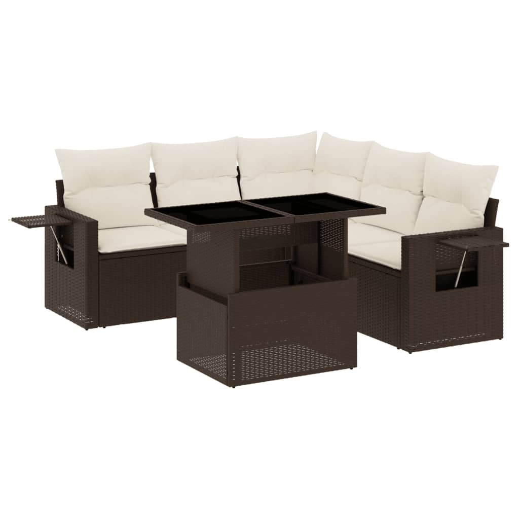 Set Divano da Giardino 6 pz con Cuscini Marrone in Polyrattan - homemem39