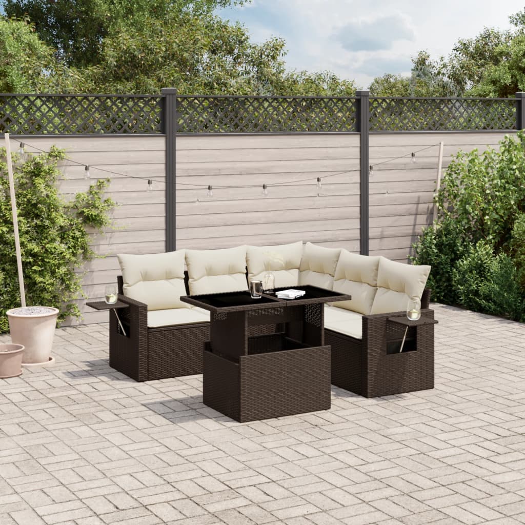 Set Divano da Giardino 6 pz con Cuscini Marrone in Polyrattan - homemem39
