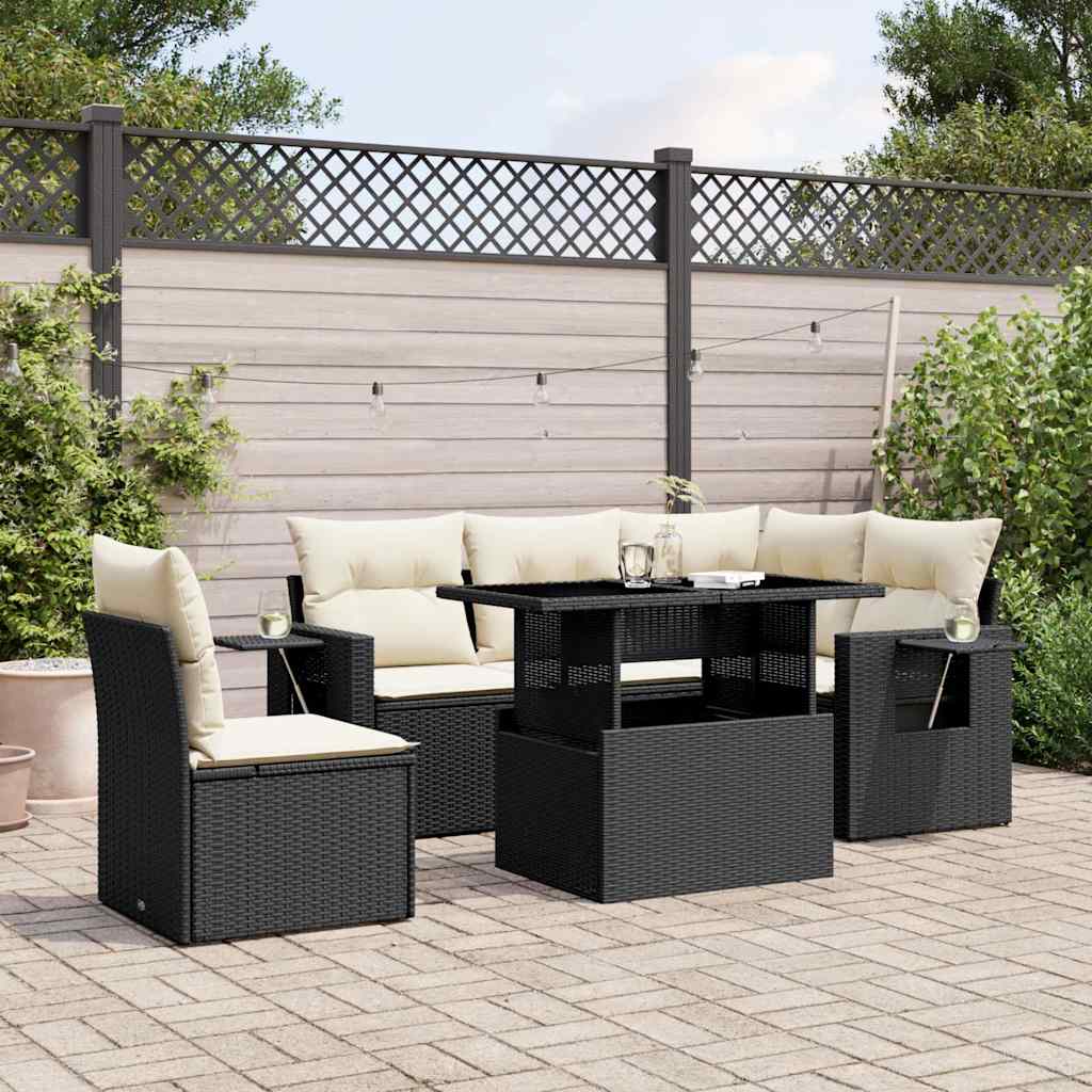Set Divano da Giardino 6 pz con Cuscini Nero in Polyrattan - homemem39
