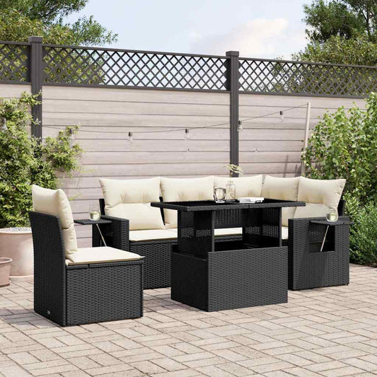 Set Divano da Giardino 6 pz con Cuscini Nero in Polyrattan - homemem39