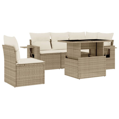 Set Divano da Giardino 6 pz con Cuscini Beige in Polyrattan - homemem39