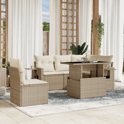 Set Divano da Giardino 6 pz con Cuscini Beige in Polyrattan - homemem39