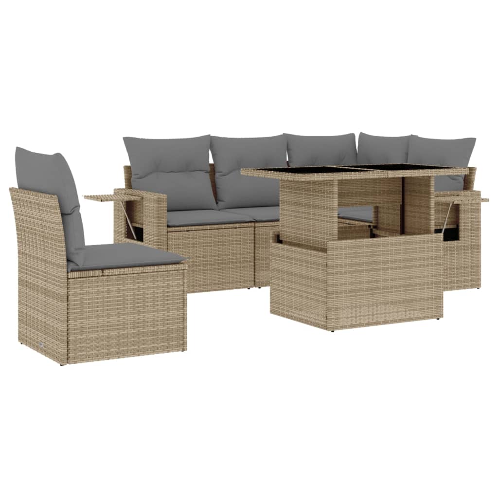 Set Divano da Giardino 6 pz con Cuscini Beige in Polyrattan - homemem39