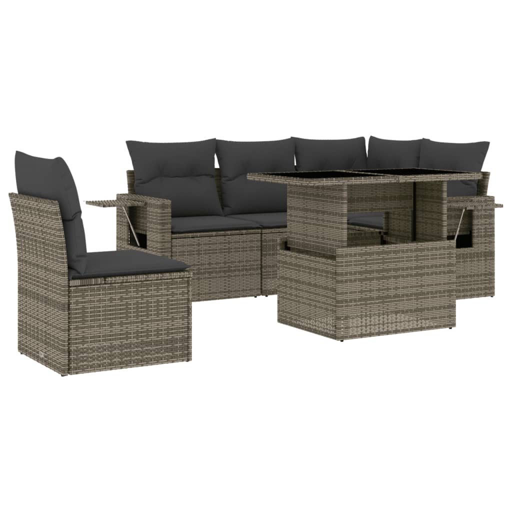 Set Divano da Giardino 6 pz con Cuscini Grigio in Polyrattan - homemem39