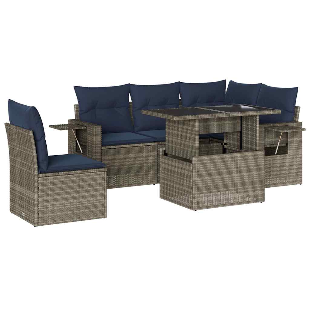 Set Divani da Giardino 6 pz con Cuscini Grigio in Polyrattan | homemem39