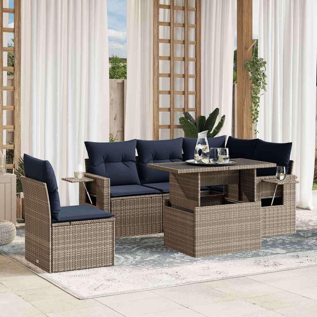 Set Divani da Giardino 6 pz con Cuscini Grigio in Polyrattan | homemem39