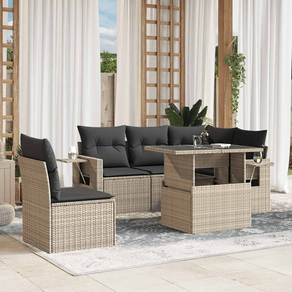 Set Divano da Giardino 6pz con Cuscini Grigio Chiaro Polyrattan - homemem39