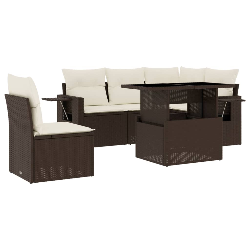 Set Divano da Giardino 6 pz con Cuscini Marrone in Polyrattan - homemem39