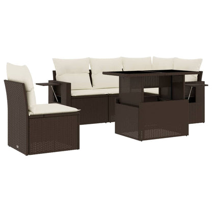 Set Divano da Giardino 6 pz con Cuscini Marrone in Polyrattan - homemem39