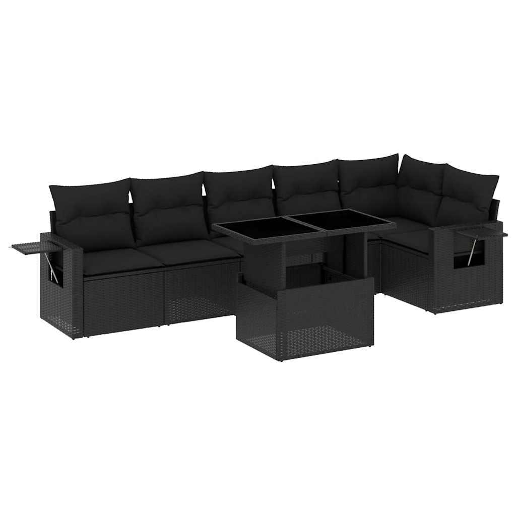 Set Divani da Giardino con Cuscini 7pz Nero Polyrattan | homemem39