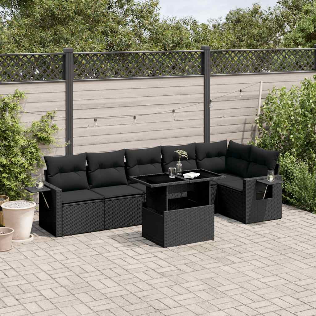 Set Divani da Giardino con Cuscini 7pz Nero Polyrattan | homemem39