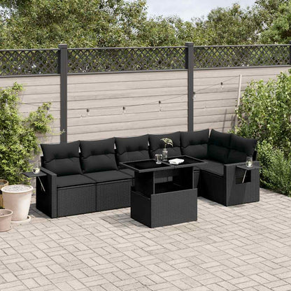 Set Divani da Giardino con Cuscini 7pz Nero Polyrattan | homemem39
