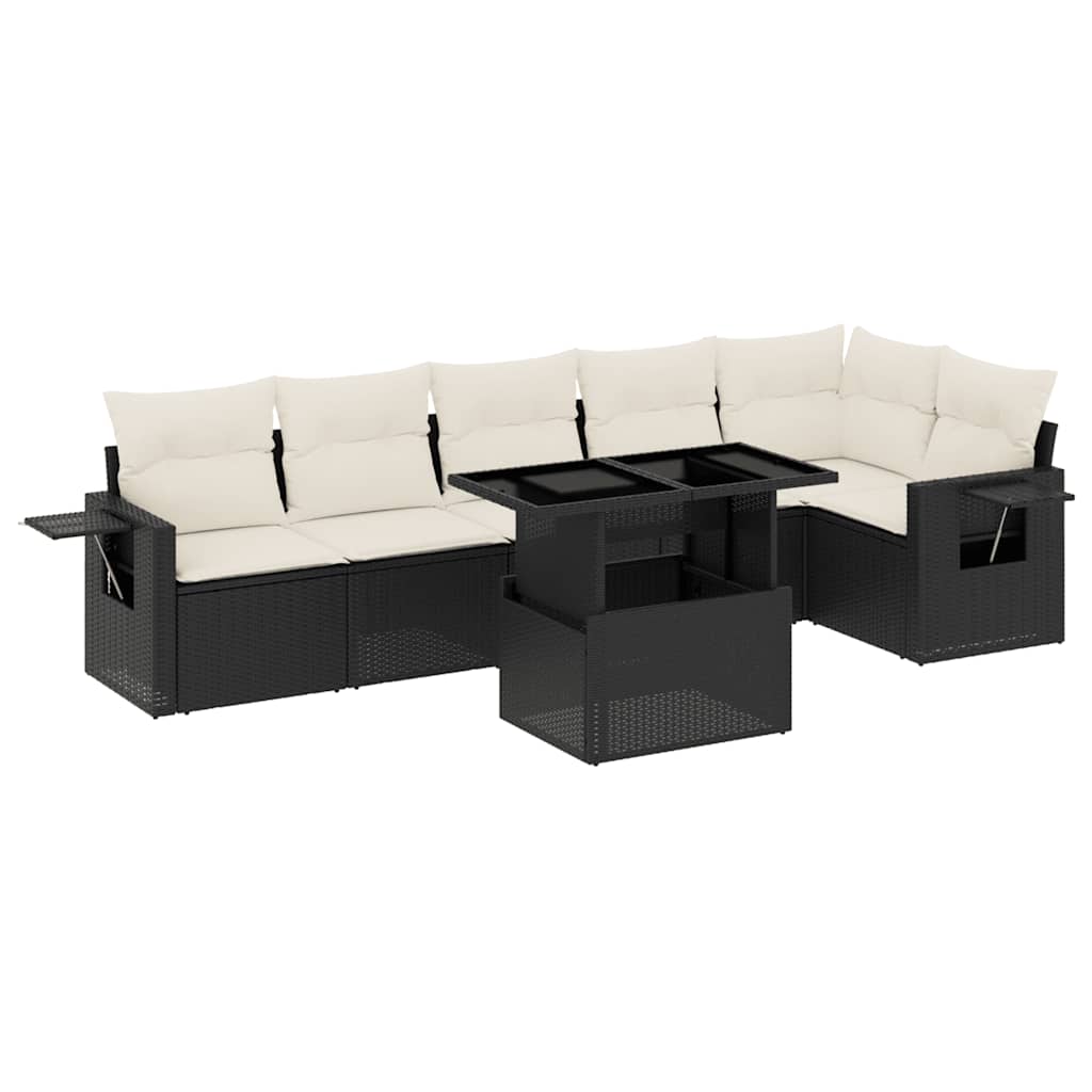 Set Divani da Giardino con Cuscini 7pz Nero Polyrattan | homemem39