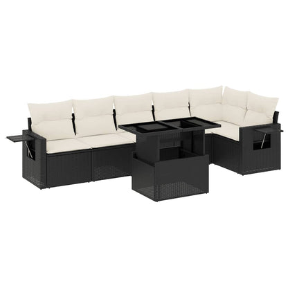 Set Divani da Giardino con Cuscini 7pz Nero Polyrattan | homemem39
