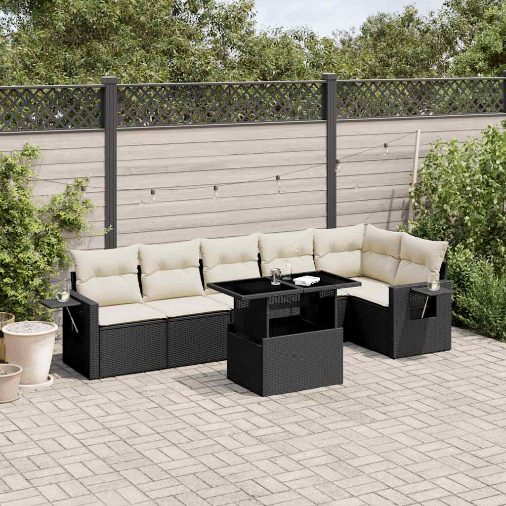 Set Divani da Giardino con Cuscini 7pz Nero Polyrattan | homemem39