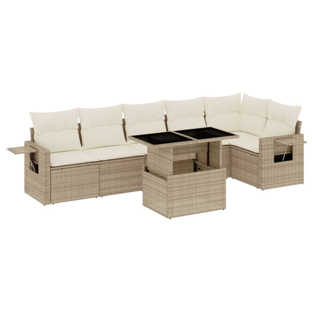 Set Divani da Giardino 7 pz con Cuscini Beige in Polyrattan - homemem39
