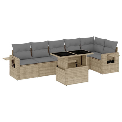 Set Divani da Giardino 7 pz con Cuscini Beige in Polyrattan | homemem39