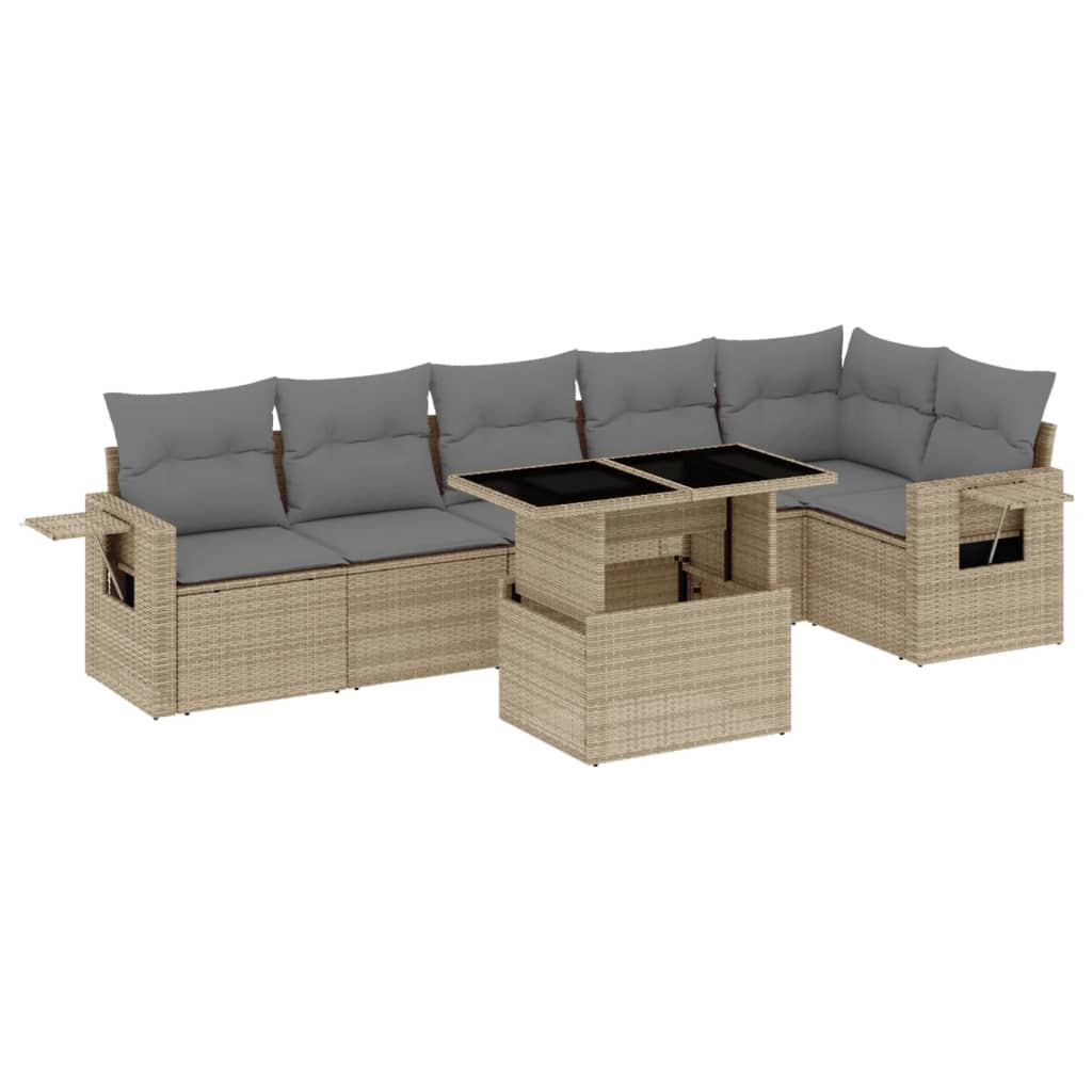 Set Divani da Giardino 7 pz con Cuscini Beige in Polyrattan - homemem39