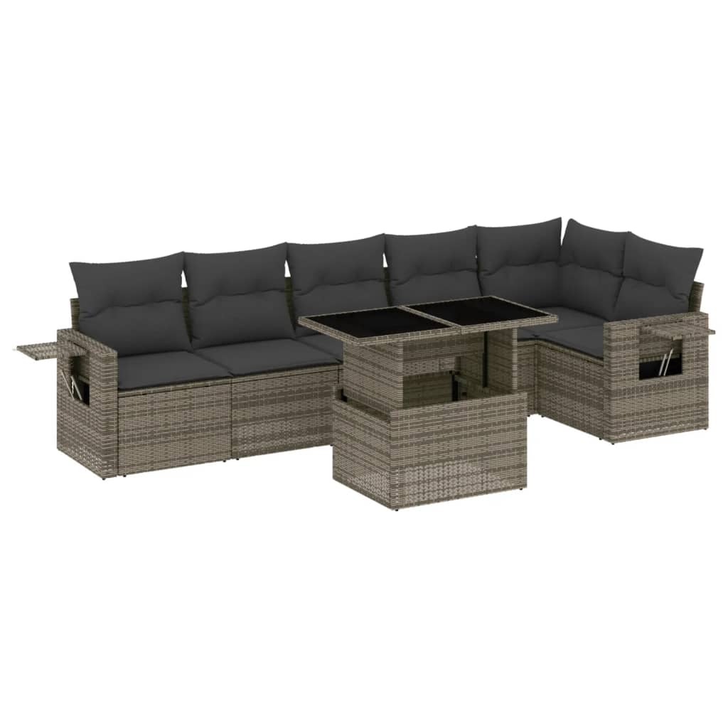 Set Divani da Giardino 7 pz con Cuscini Grigio in Polyrattan | homemem39