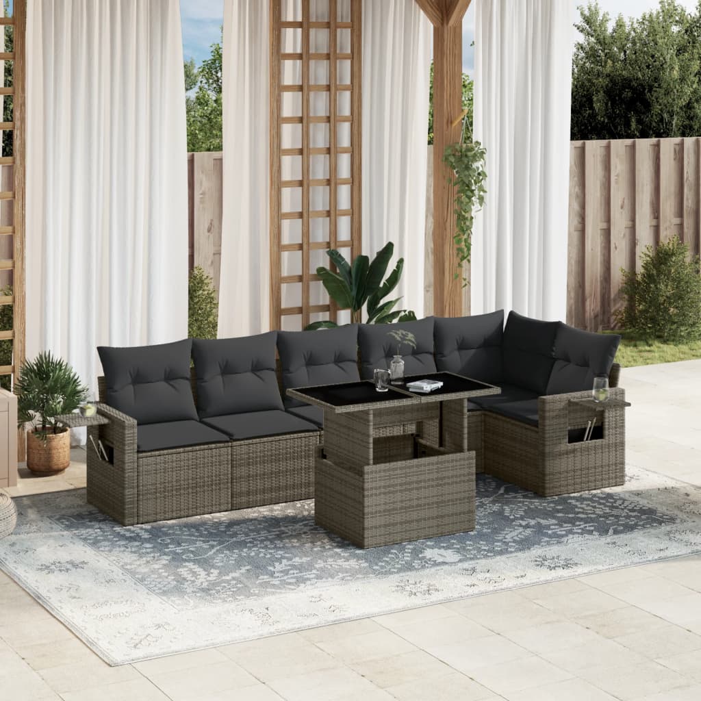Set Divani da Giardino 7 pz con Cuscini Grigio in Polyrattan | homemem39