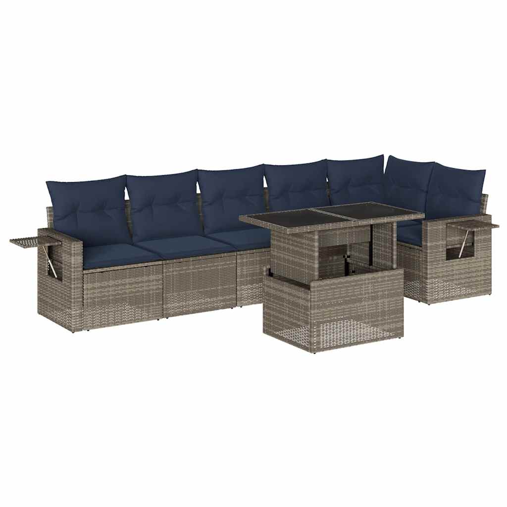 Set Divani da Giardino 7 pz con Cuscini Grigio in Polyrattan | homemem39