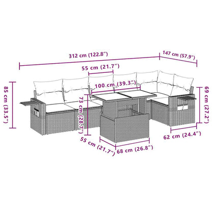 Set Divani da Giardino 7 pz con Cuscini Grigio in Polyrattan | homemem39