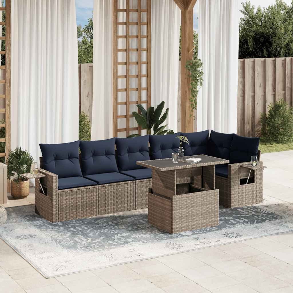 Set Divani da Giardino 7 pz con Cuscini Grigio in Polyrattan | homemem39