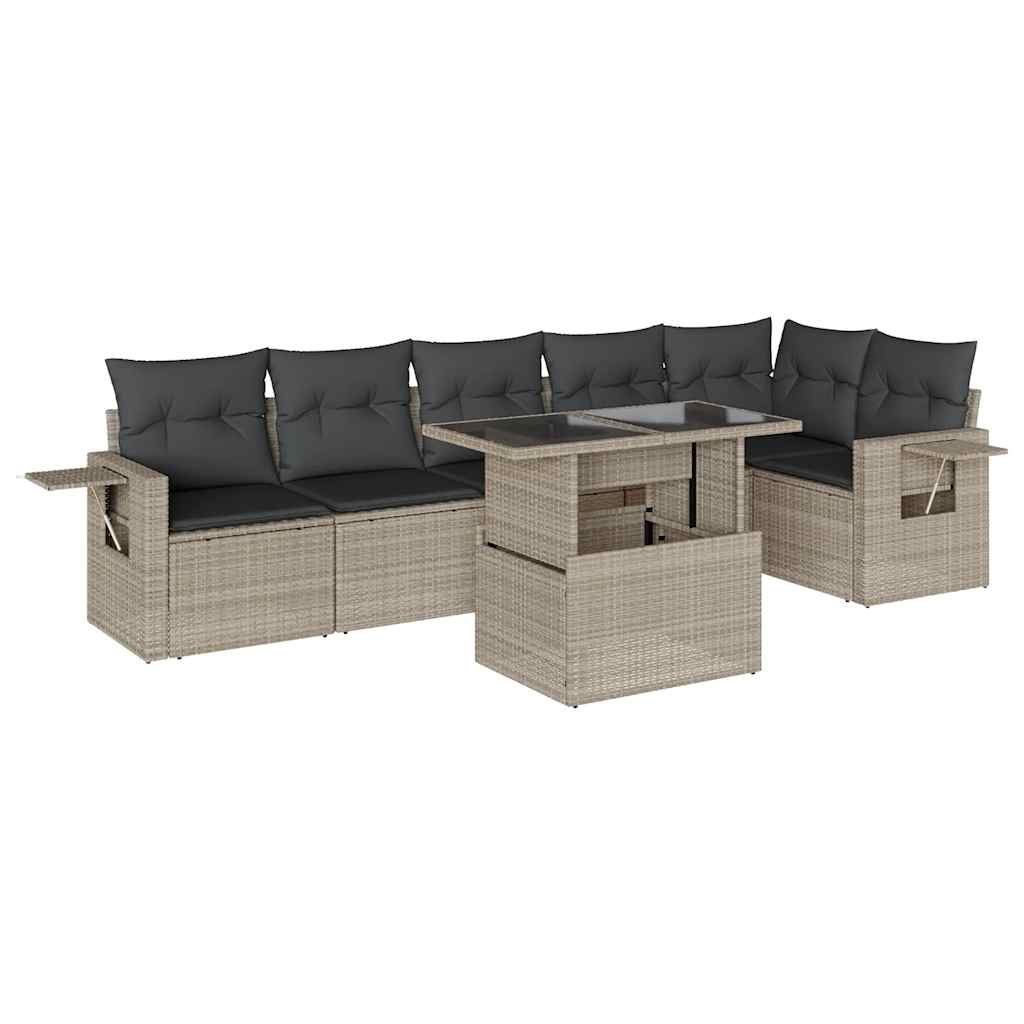 Set Divani da Giardino 7pz con Cuscini Grigio Chiaro Polyrattan | homemem39