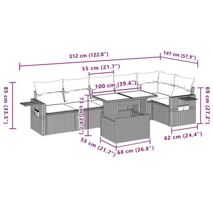 Set Divani da Giardino 7pz con Cuscini Grigio Chiaro Polyrattan | homemem39