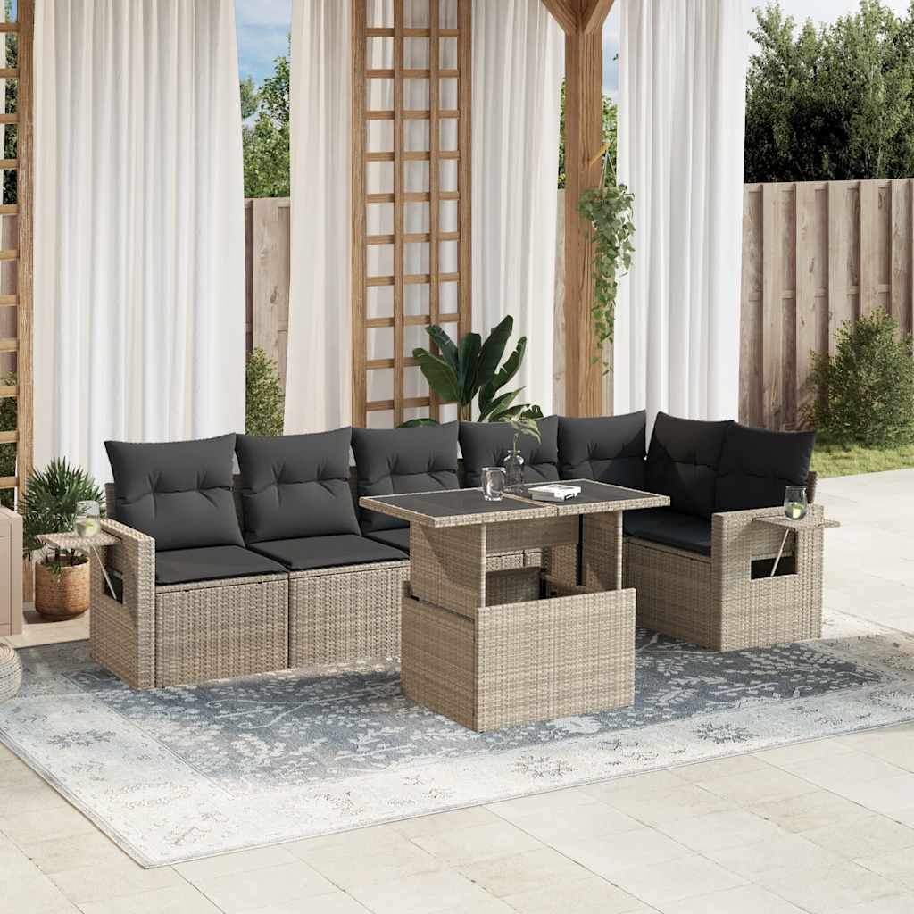 Set Divani da Giardino 7pz con Cuscini Grigio Chiaro Polyrattan - homemem39