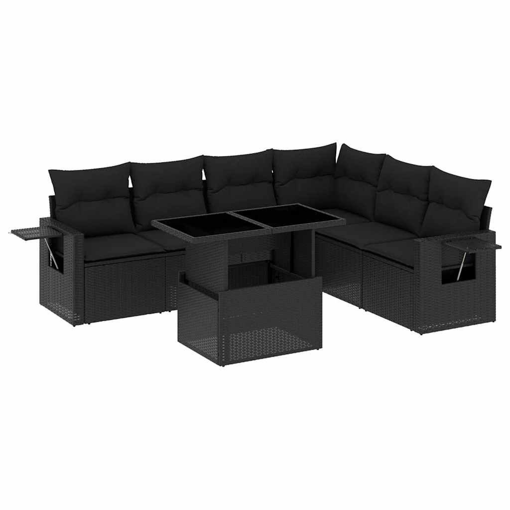 Set Divani da Giardino con Cuscini 7pz Nero Polyrattan | homemem39