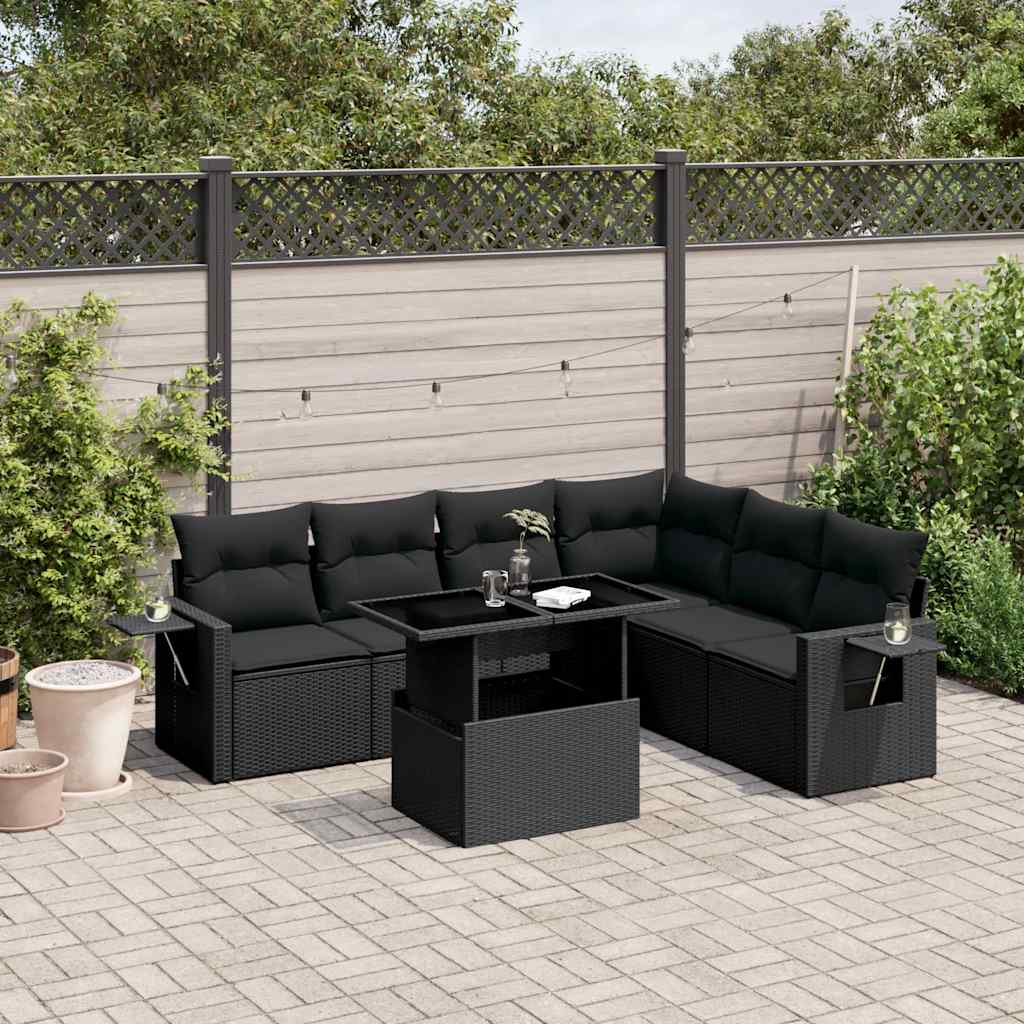 Set Divani da Giardino con Cuscini 7pz Nero Polyrattan | homemem39