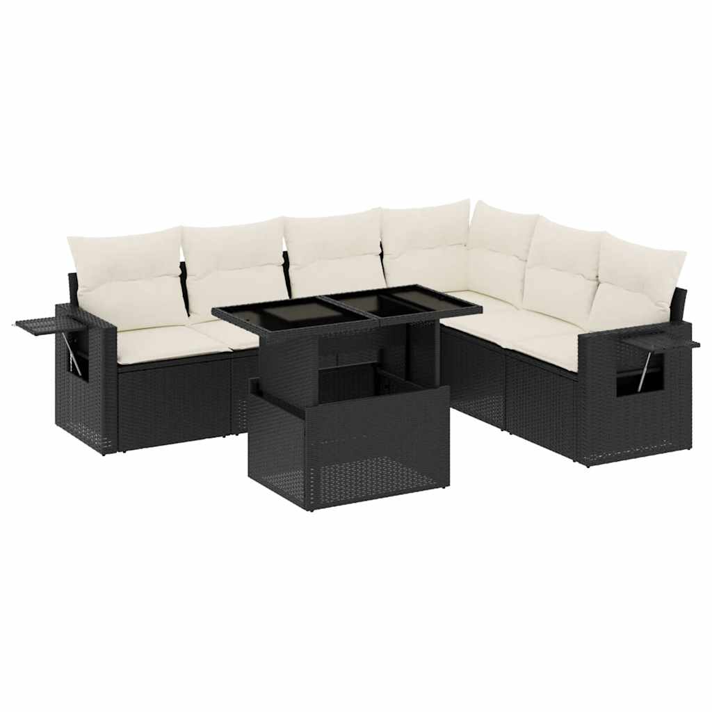 Set Divani da Giardino con Cuscini 7pz Nero Polyrattan | homemem39