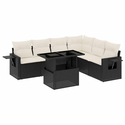 Set Divani da Giardino con Cuscini 7pz Nero Polyrattan | homemem39
