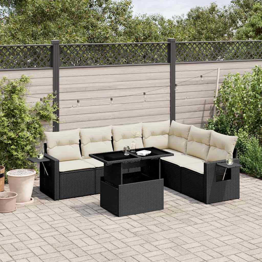 Set Divani da Giardino con Cuscini 7pz Nero Polyrattan | homemem39
