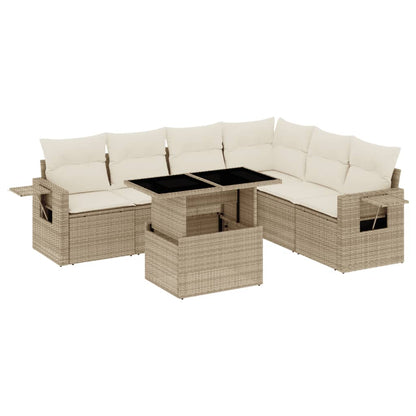 Set Divani da Giardino 7 pz con Cuscini Beige in Polyrattan - homemem39