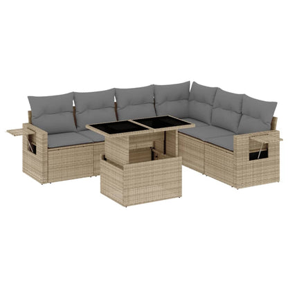 Set Divani da Giardino 7 pz con Cuscini Beige in Polyrattan | homemem39