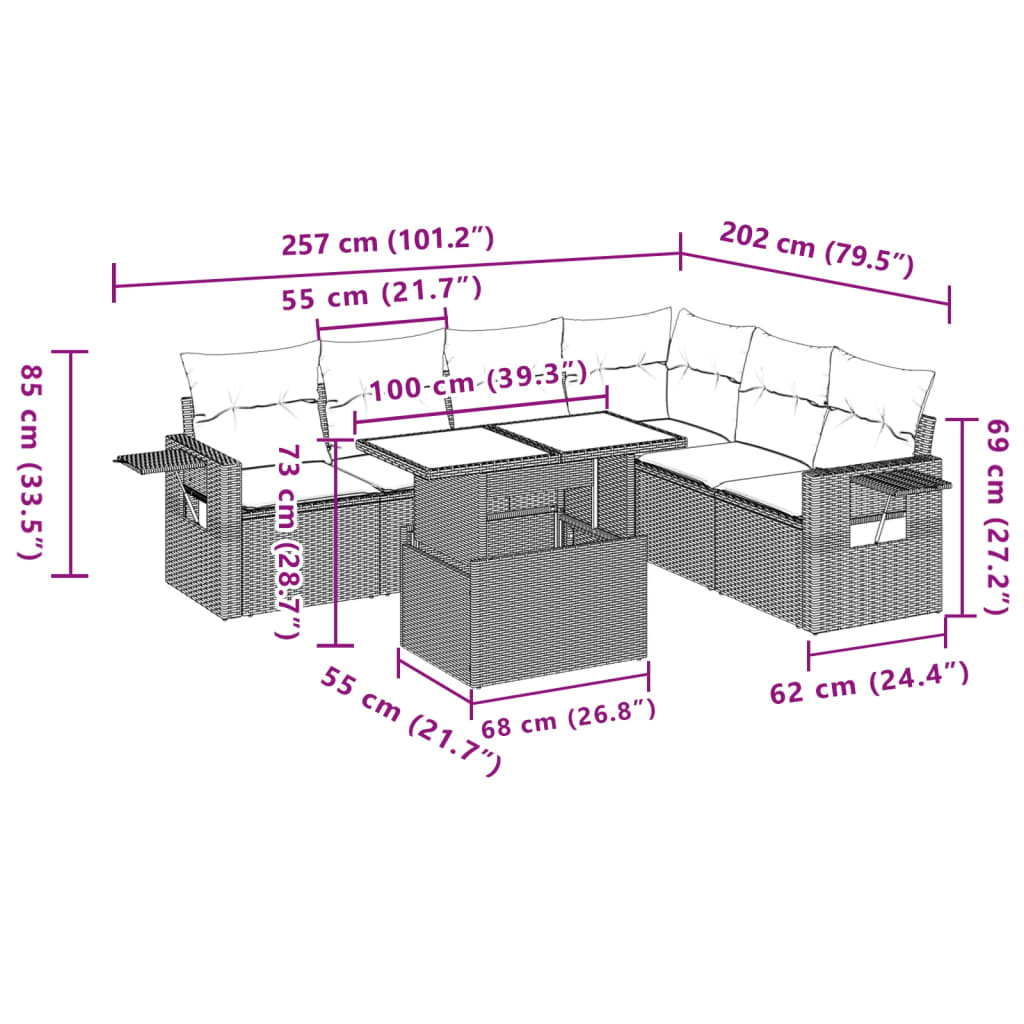 Set Divani da Giardino 7 pz con Cuscini Beige in Polyrattan | homemem39