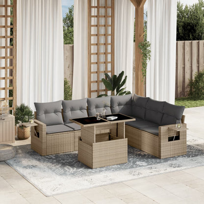 Set Divani da Giardino 7 pz con Cuscini Beige in Polyrattan | homemem39