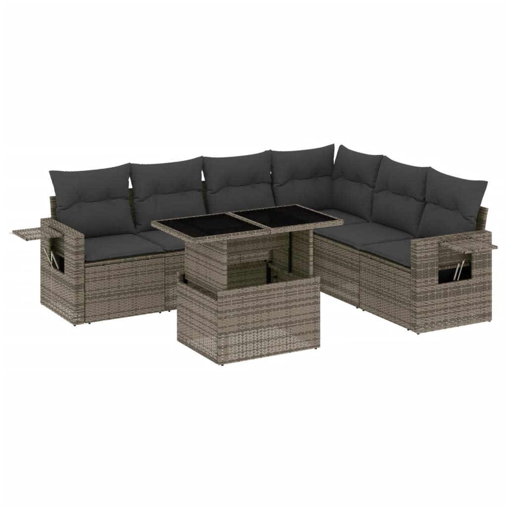 Set Divani da Giardino 7 pz con Cuscini Grigio in Polyrattan | homemem39