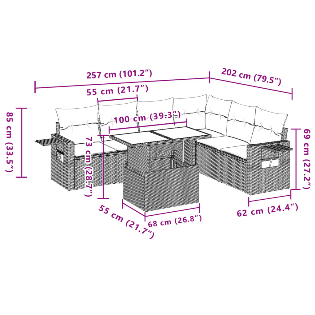 Set Divani da Giardino 7 pz con Cuscini Grigio in Polyrattan | homemem39