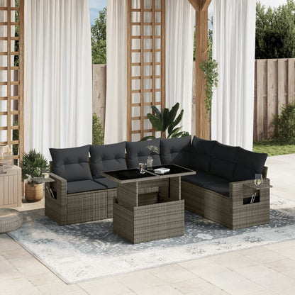 Set Divani da Giardino 7 pz con Cuscini Grigio in Polyrattan | homemem39