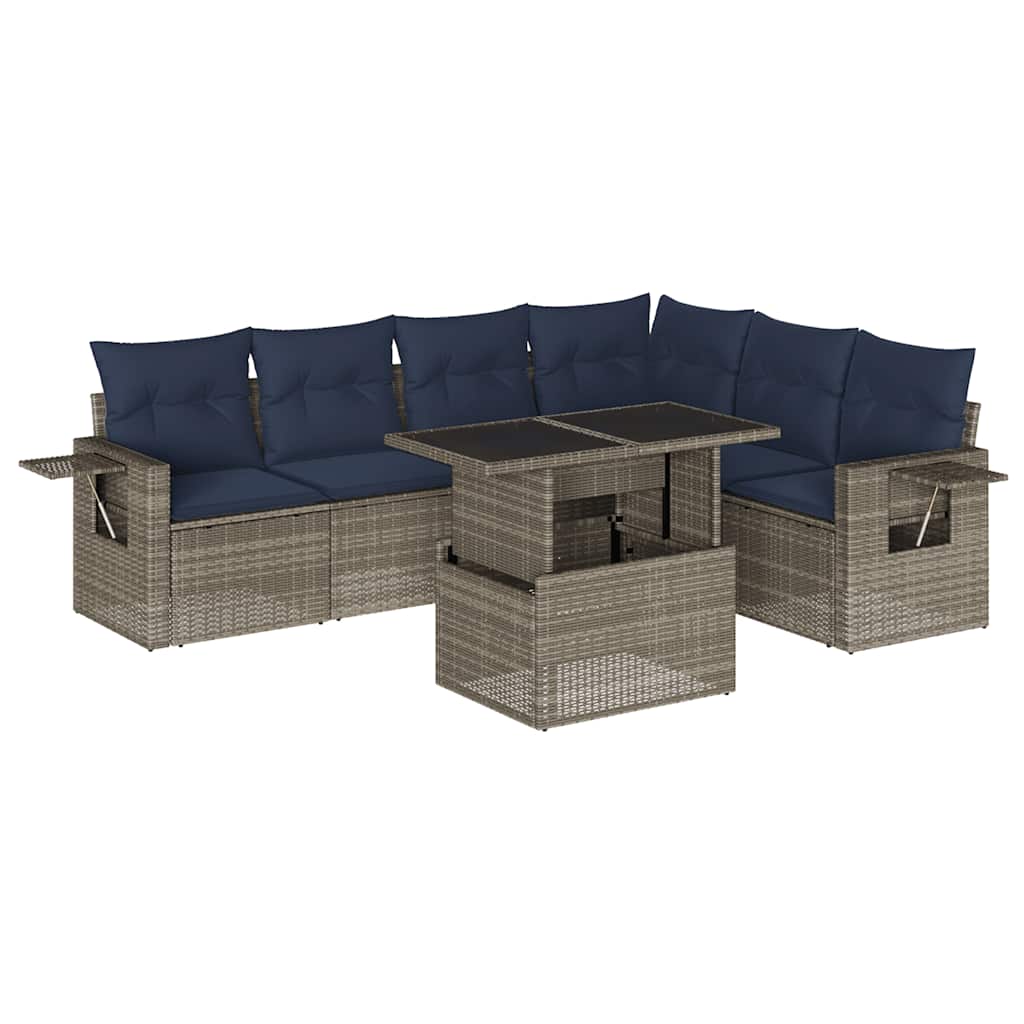 Set Divani da Giardino 7 pz con Cuscini Grigio in Polyrattan