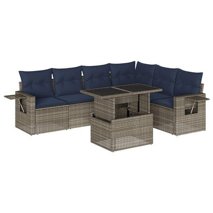Set Divani da Giardino 7 pz con Cuscini Grigio in Polyrattan